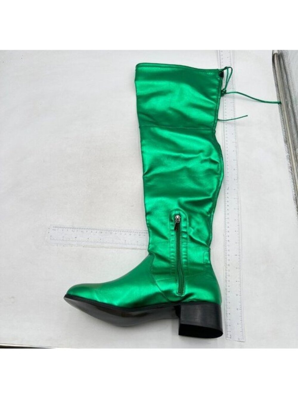 Women Almond Toe Knee High Boots Flat Long Boot Green